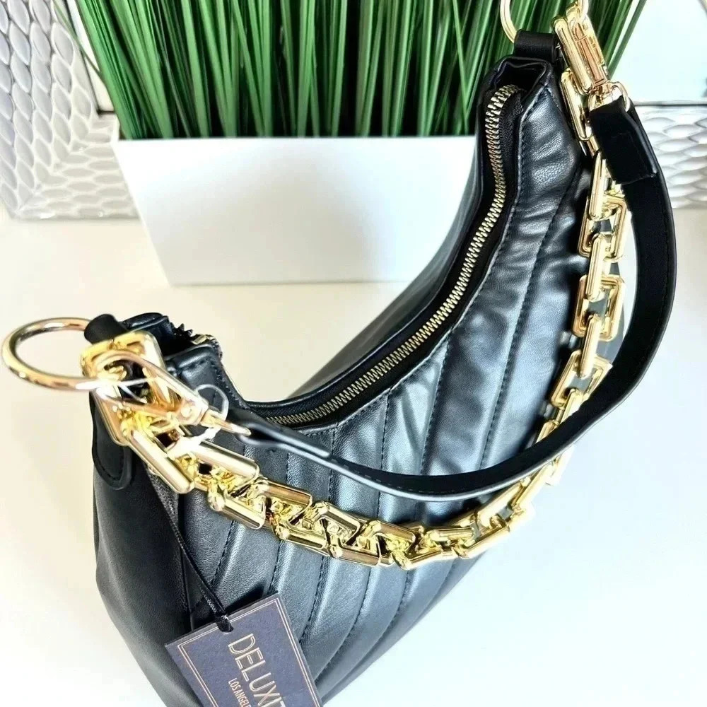NWT Ladies Shoulder Crossbody PU Leather Baget Handbag Chain - Picture 6 of 11